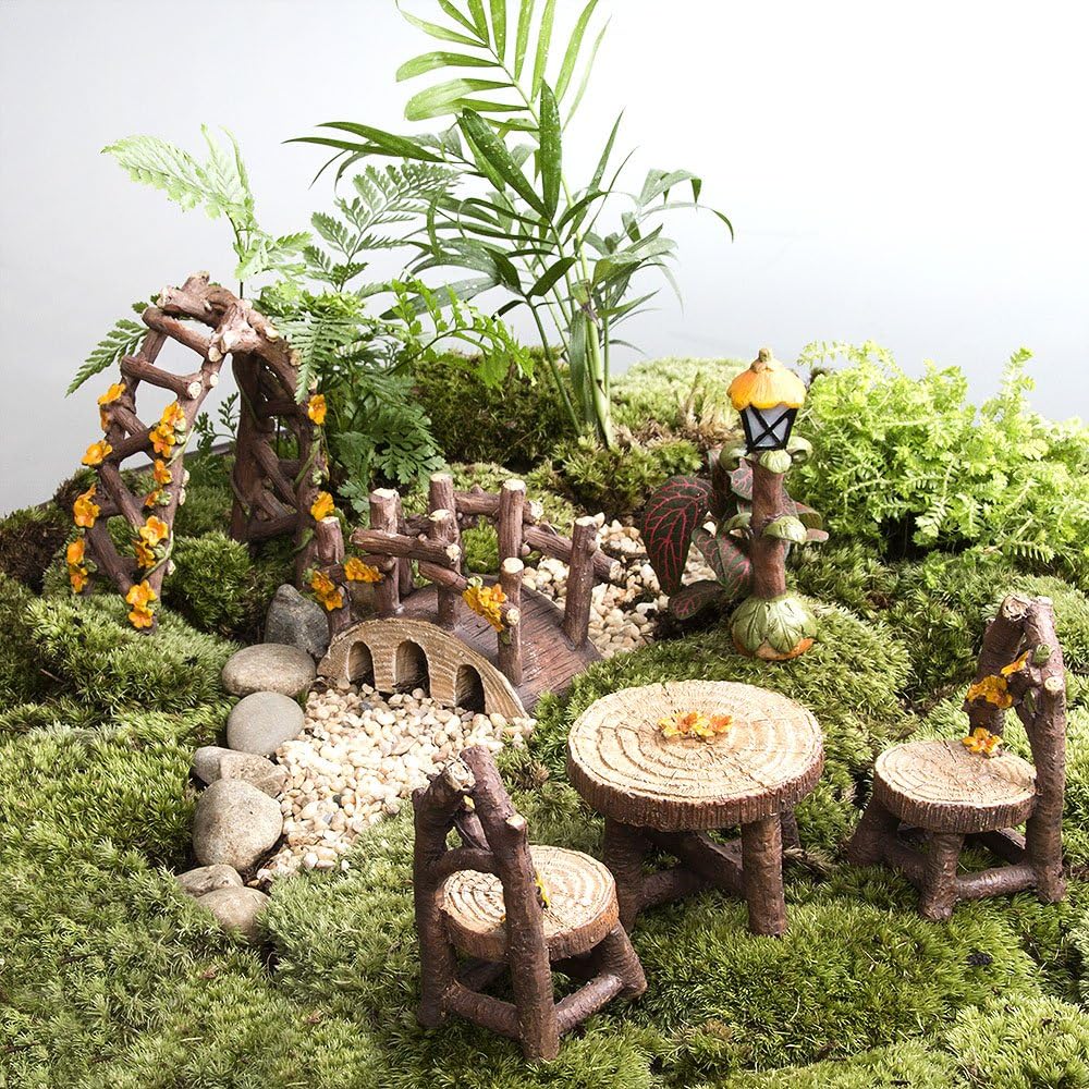 Furniture and a bridge for a fairy garden