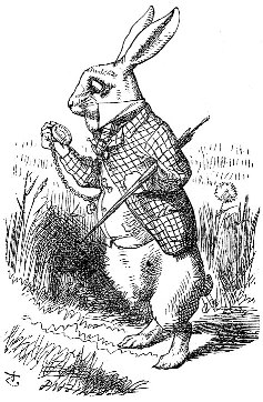 A cartoon Of the white rabbit from Alice in Wonderland