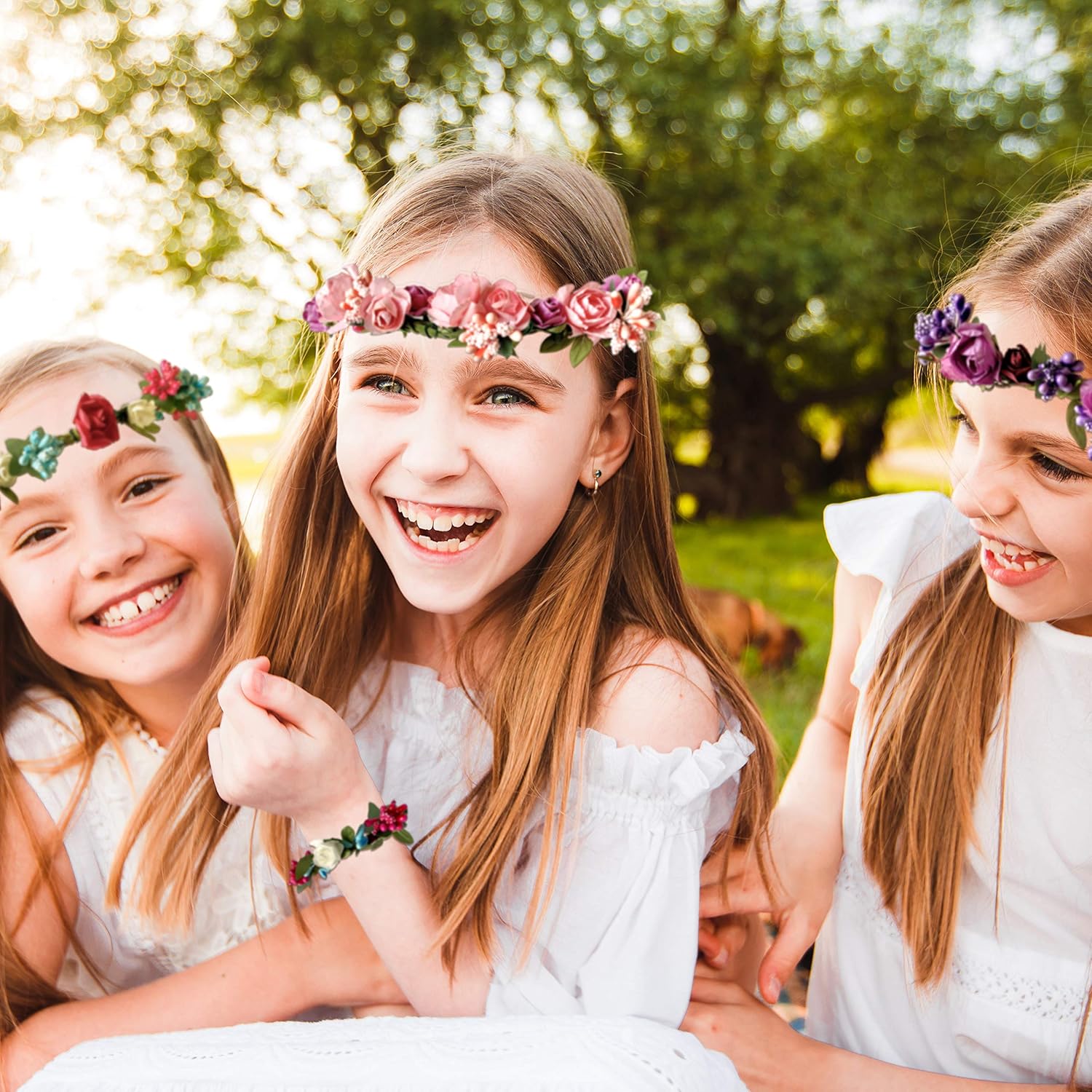 girls in fairy crowns and bracelets