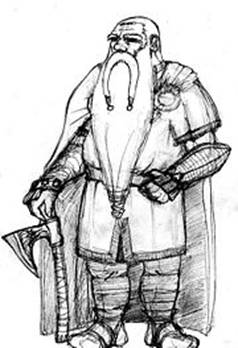 A black-and-white drawing of a Dwarf