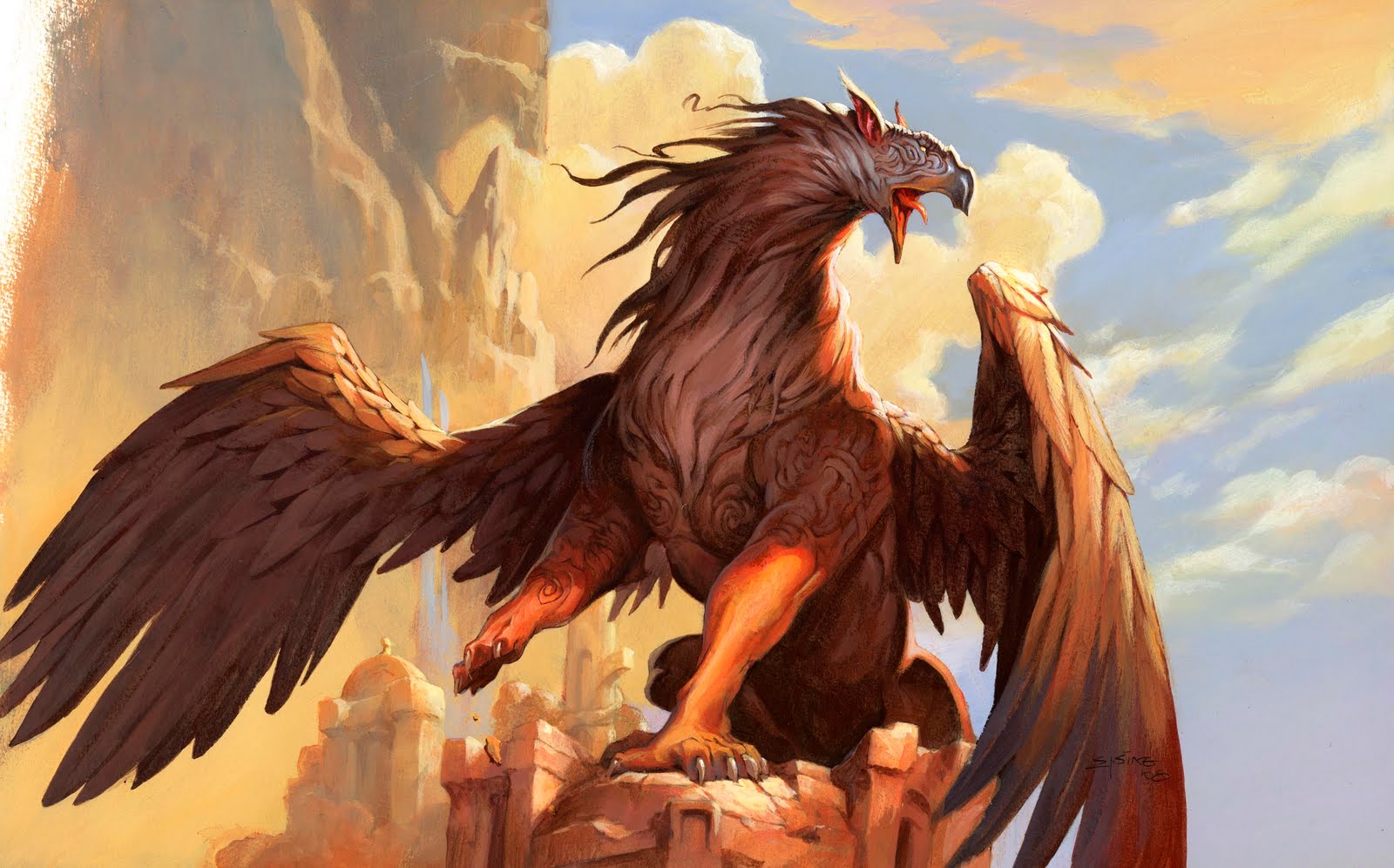 A griffin body of a lion head of an eagle
