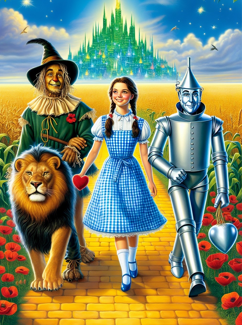 A cartoon of the Wizard of Oz Characters