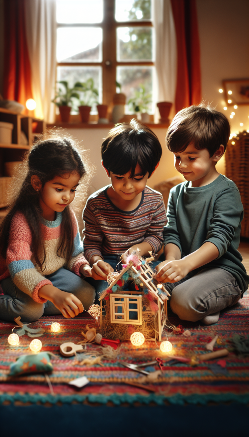 Kids making a fairy house