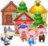 A cartoon of Three Little Pigs at Work, with a wolf at the side