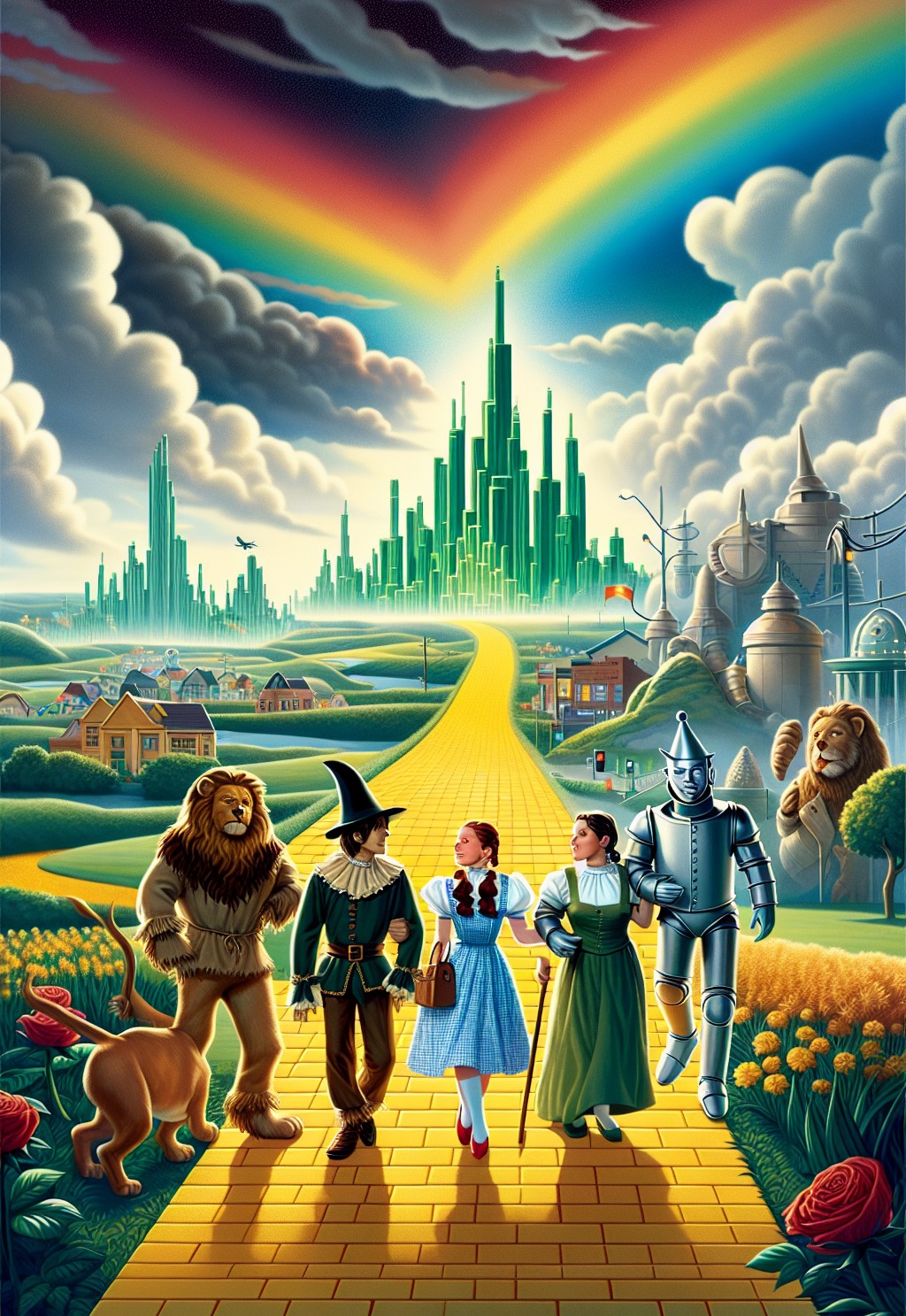 A cartoon of the Wizard of Oz Characters